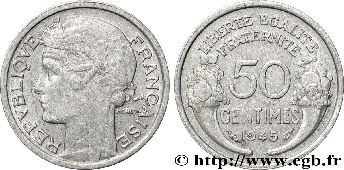 50 centimes Morlon, légère 1945  F.194/5 SUP55 