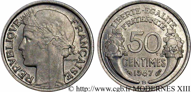 50 centimes Morlon, légère 1947 Beaumont-le-Roger F.194/11 SUP58 