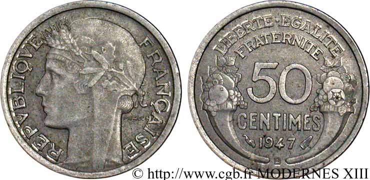 50 centimes Morlon, légère 1947 Beaumont-le-Roger F.194/11 TB20 