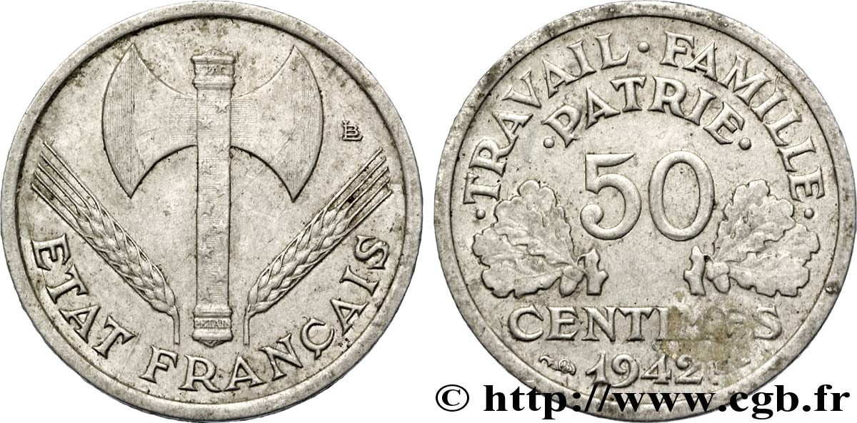 50 centimes Francisque, lourde 1942  F.195/3 S35 