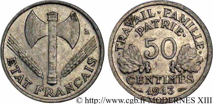 50 centimes Francisque, légère 1943  F.196/2 TTB48 