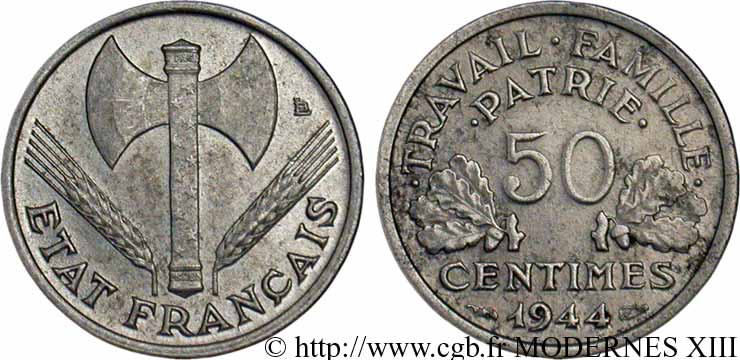 50 centimes Francisque, légère 1944  F.196/4 TTB48 