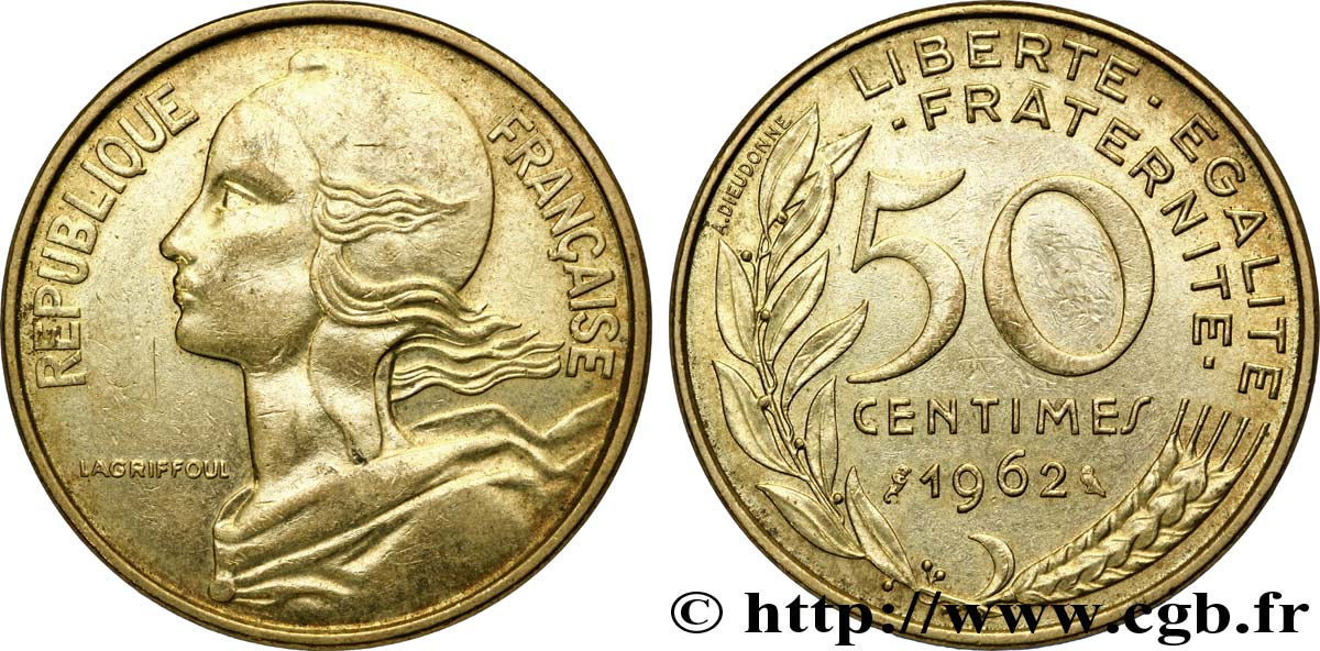50 centimes Marianne, col à trois plis 1962 Paris F.197/2 EBC55 