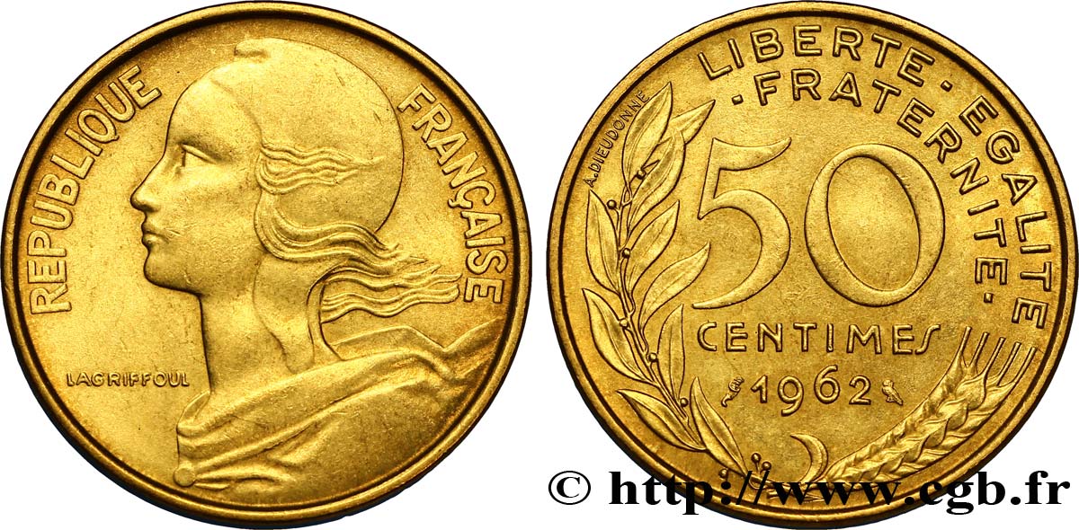 50 centimes Marianne, col à trois plis 1962 Paris F.197/2 SS54 