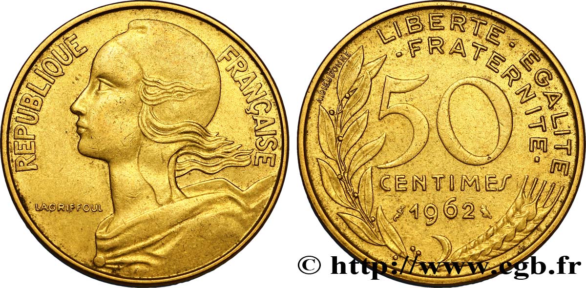 50 centimes Marianne, col à trois plis 1962 Paris F.197/2 XF48 
