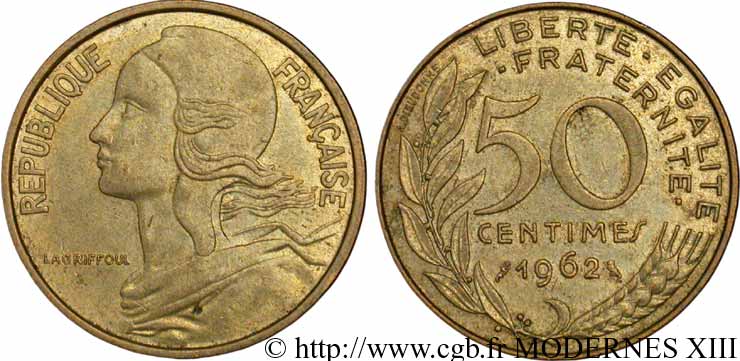 50 centimes Marianne, col à 4 plis 1962 Paris F.197/3 TTB50 