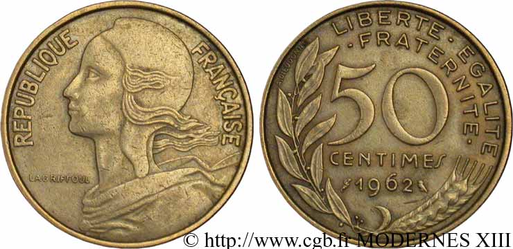 50 centimes Marianne, col à 4 plis 1962 Paris F.197/3 TTB40 