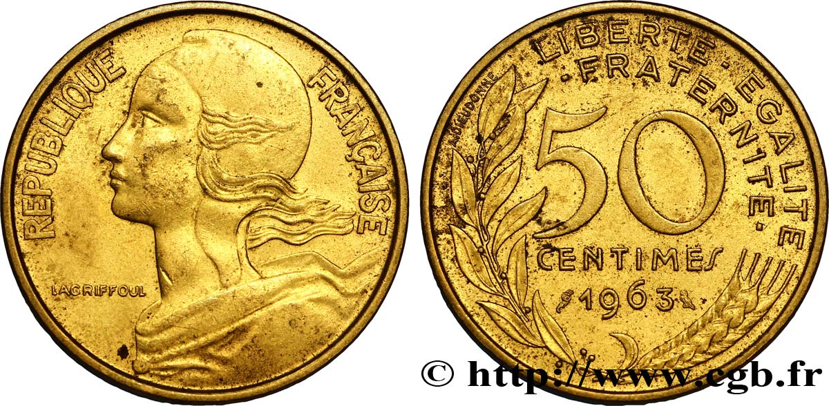 50 centimes Marianne, col à trois plis 1963 Paris F.197/4 TTB54 