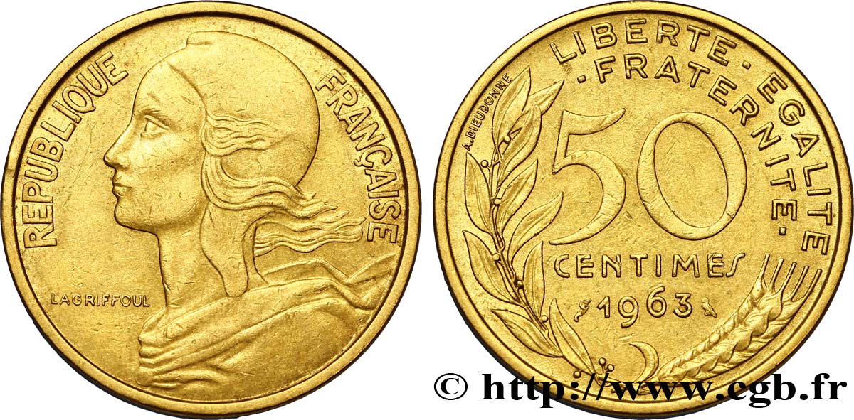 50 centimes Marianne, col à quatre plis 1963 Paris F.197/5 TTB40 