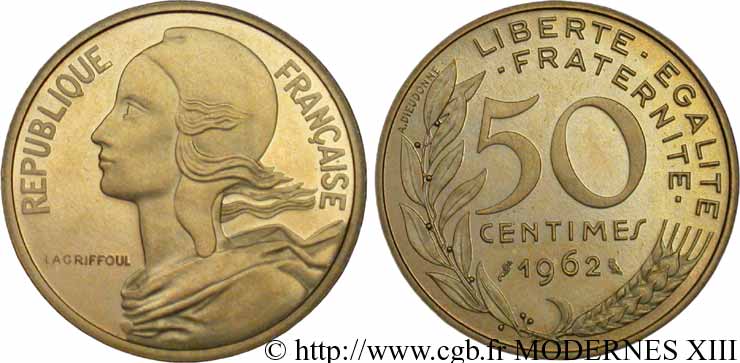 Piéfort Br-Al de 50 centimes Marianne, col à 4 plis 1962 Paris F.197/3P FDC65 