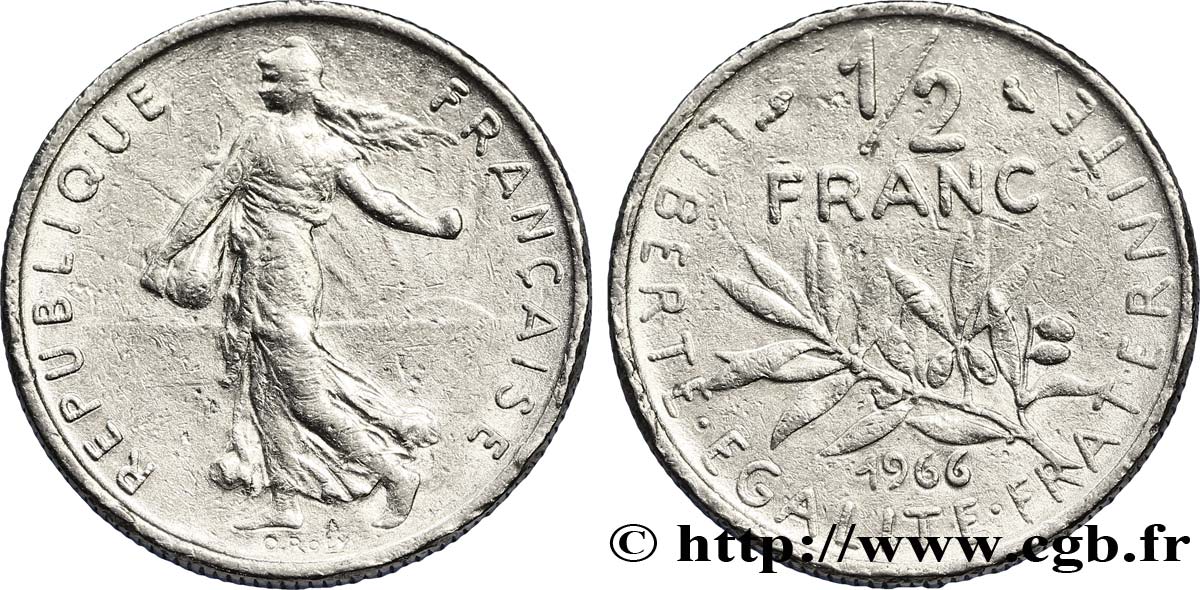 1/2 franc Semeuse 1966 Paris F.198/5 XF40 