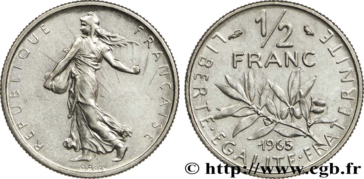 1/2 franc Semeuse 1965 Paris F.198/3 AU58 
