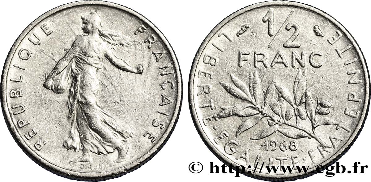 1/2 franc Semeuse 1968 Paris F.198/7 XF40 