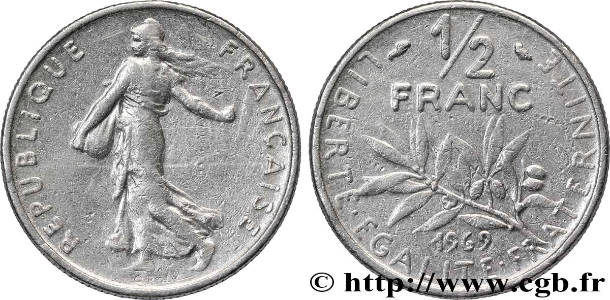 1/2 franc Semeuse 1969 Paris F.198/8 MBC40 