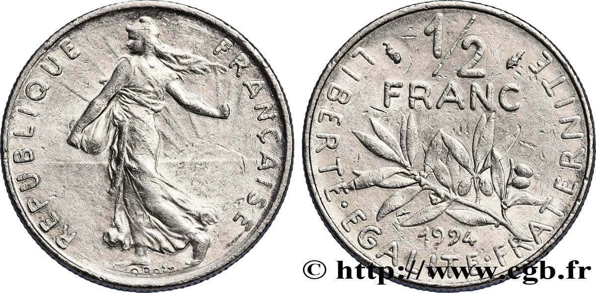 1/2 franc Semeuse, différent dauphin 1994 Pessac F.198/36 AU54 