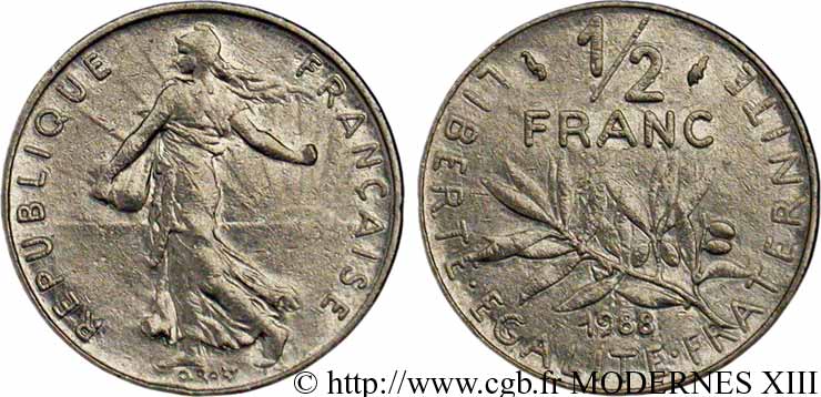 1/2 franc Semeuse 1988 Pessac F.198/27 XF48 