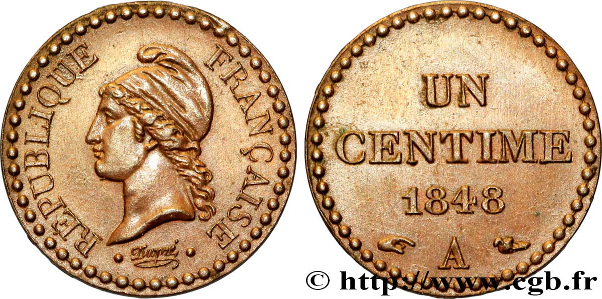 Un centime Dupré, IIe République 1848 Paris F.101/1 TTB54 