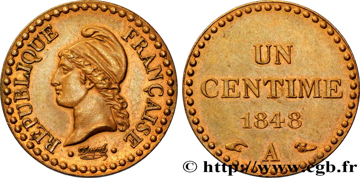 Un centime Dupré, IIe République 1848 Paris F.101/1 SUP58 