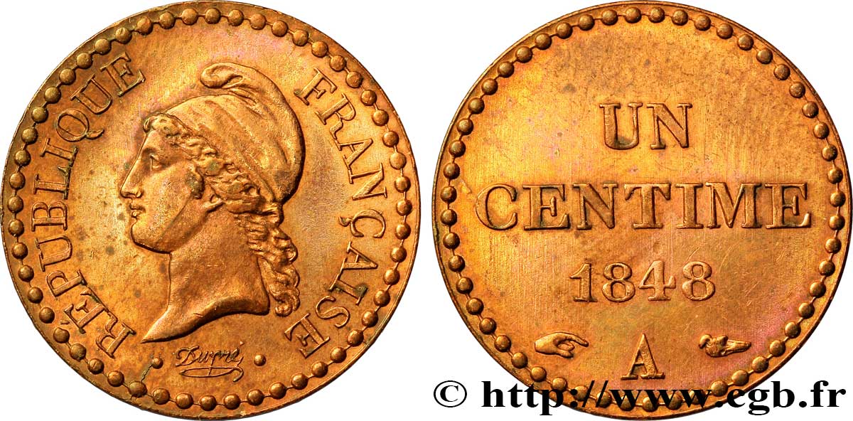 Un centime Dupré, IIe République 1848 Paris F.101/1 SUP62 