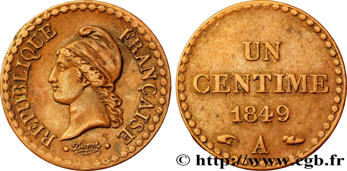 Un centime Dupré, IIe République 1849 Paris F.101/2 TTB40 