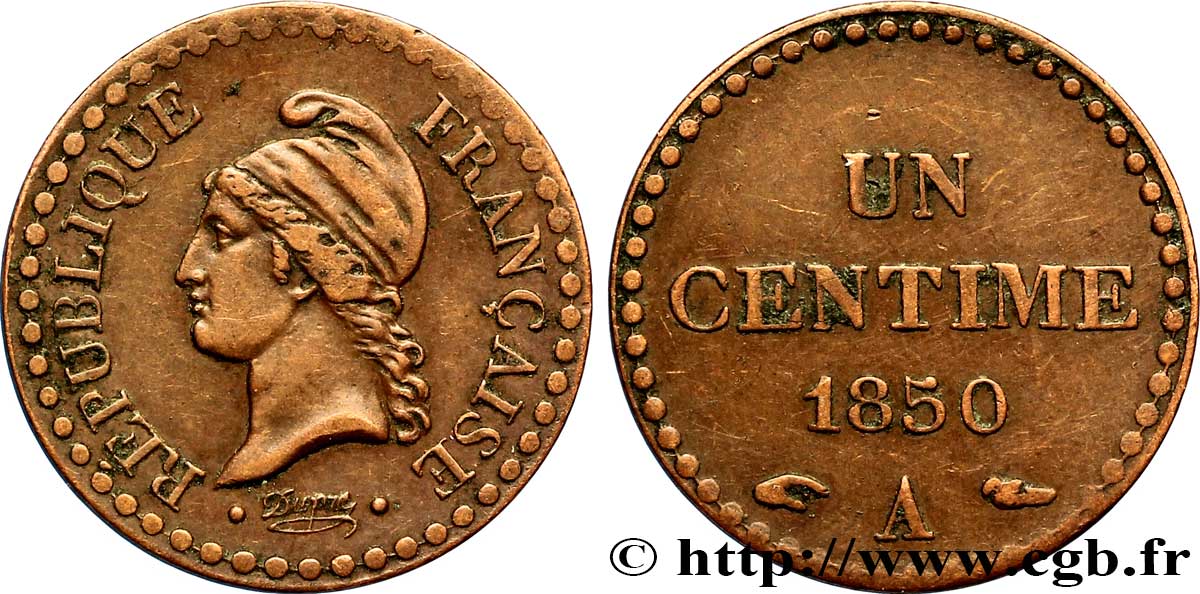 Un centime Dupré, IIe République 1850 Paris F.101/5 TTB40 