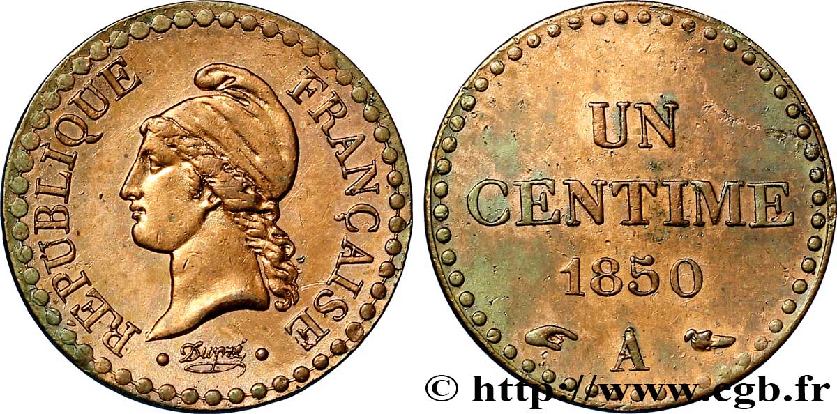 Un centime Dupré, IIe République 1850 Paris F.101/5 TTB54 