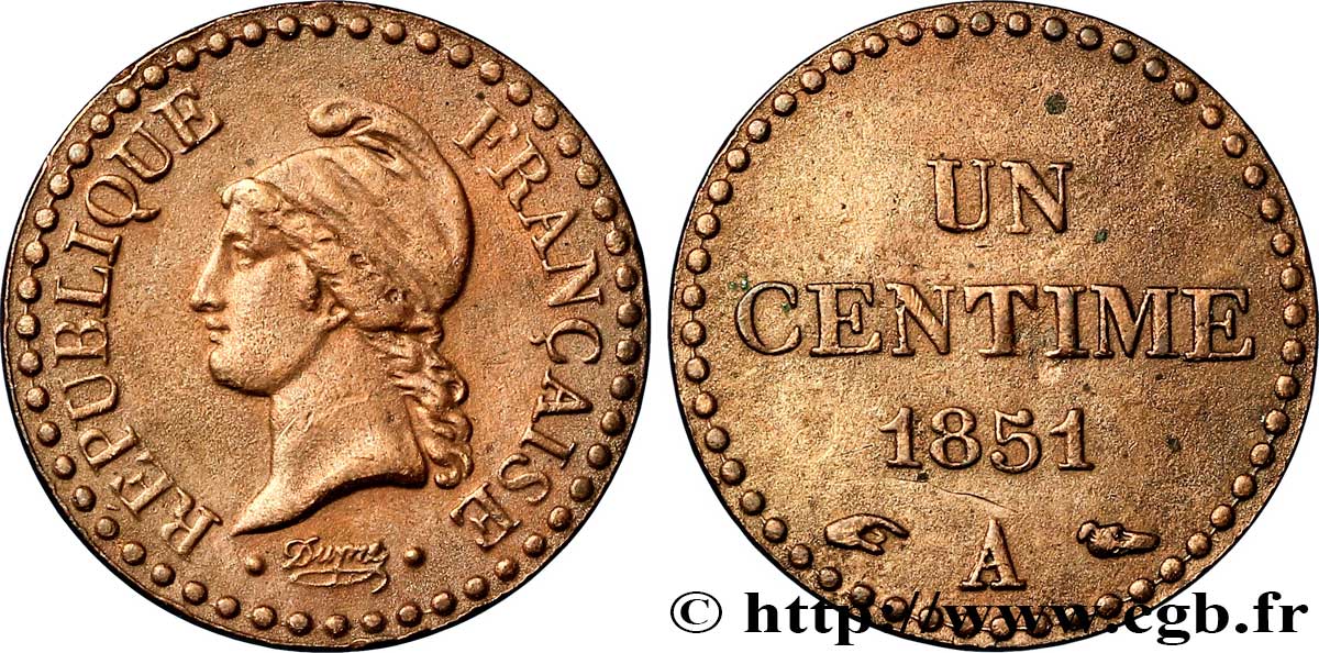 Un centime Dupré, IIe République 1851 Paris F.101/7 TTB48 