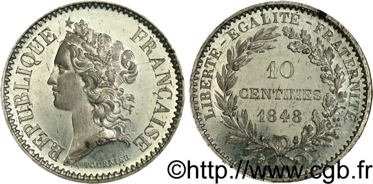 Concours de 10 centimes, essai de Tournier 1848 Paris VG.3154 var VZ62 