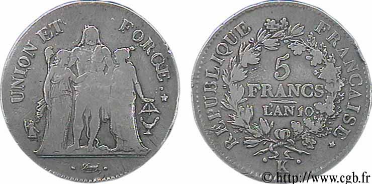 5 francs Union et Force, Union serré, seulement glands intérieurs 1802 Bordeaux F.288/176 S15 