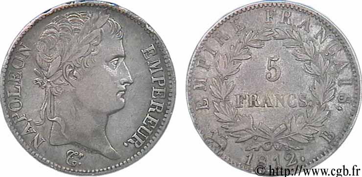 5 francs Napoléon Empereur, Empire français 1812 Rouen F.307/42 BB40 