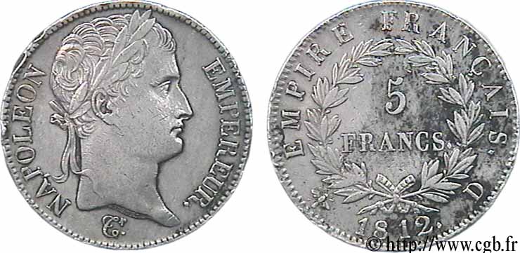 5 francs Napoléon Empereur, Empire français 1812 Lyon F.307/44 XF45 