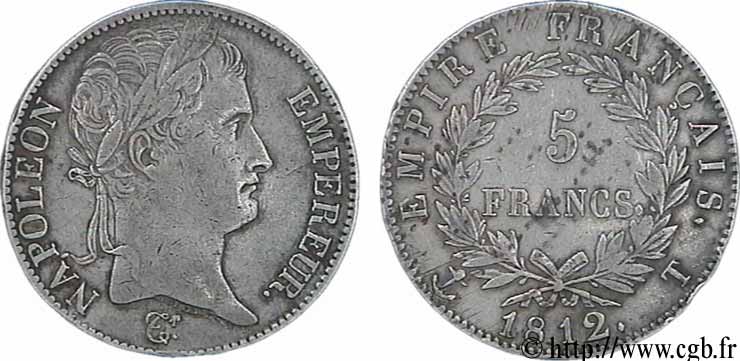 5 francs Napoléon Empereur, Empire français 1812 Nantes F.307/53 XF40 