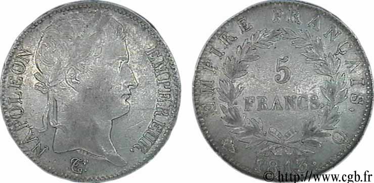 5 francs Napoléon Empereur, Empire français 1813 Perpignan F.307/70 MBC48 