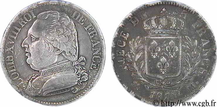 5 francs Louis XVIII, buste habillé 1814  Toulouse F.308/9 S35 