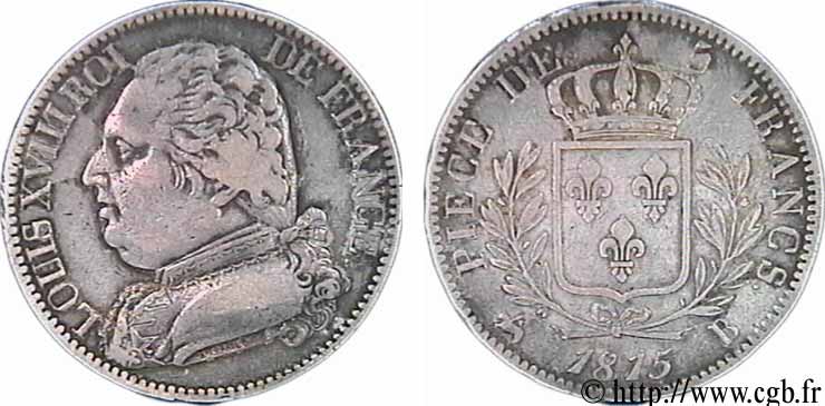 5 francs Louis XVIII, buste habillé 1815 Rouen F.308/16 VF35 