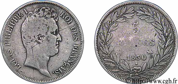 5 francs type Tiolier avec le I, tranche en creux 1830 Rouen F.315/2 B14 