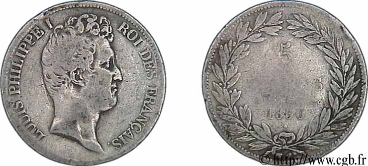 5 francs type Tiolier avec le I, tranche en creux 1830 Nantes F.315/12 B10 