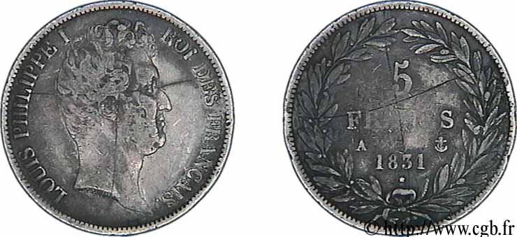 5 francs type Tiolier avec le I, tranche en creux 1831 Paris F.315/14 S23 