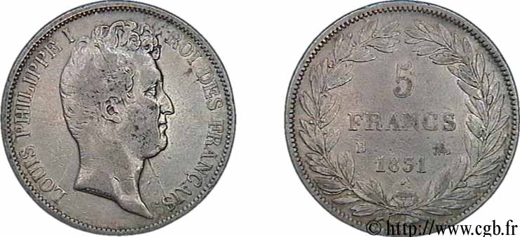 5 francs type Tiolier avec le I, tranche en creux 1831 Rouen F.315/15 TB28 