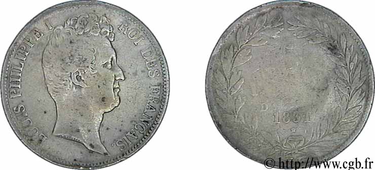 5 francs type Tiolier avec le I, tranche en creux 1831 Lyon F.315/17 B12 