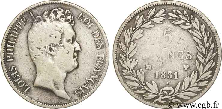 5 francs type Tiolier avec le I, tranche en creux 1831 Marseille F.315/23 F13 