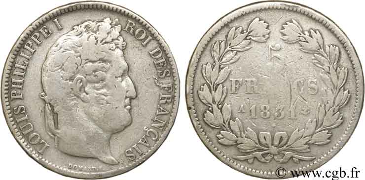 5 francs Ier type Domard, tranche en relief 1831 Paris F.320/1 BC15 