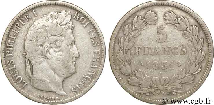 5 francs Ier type Domard, tranche en relief 1831 Paris F.320/1 TB25 