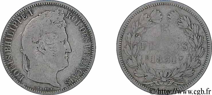 5 francs Ier type Domard, tranche en relief 1831 La Rochelle F.320/5 B14 
