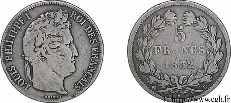 5 francs IIe type Domard 1832 Rouen F.324/2 TB20 