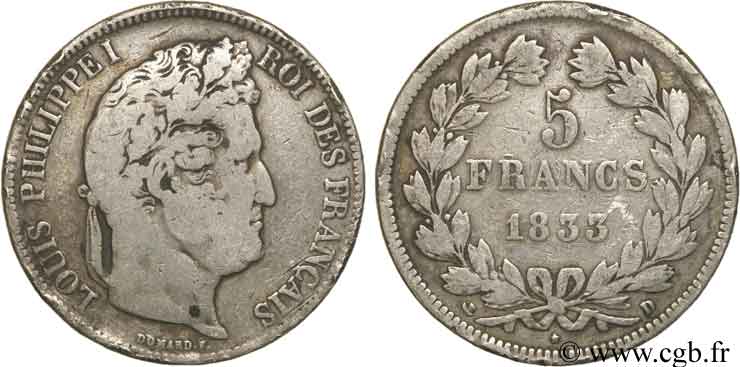 5 francs IIe type Domard 1833 Strasbourg F.324/16 S25 