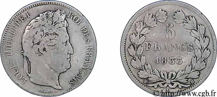 5 francs IIe type Domard 1833 La Rochelle F.324/18 TB15 