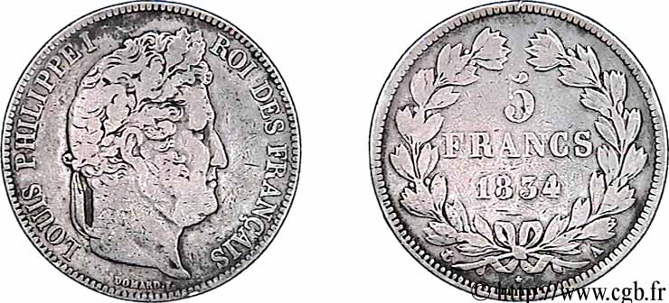 5 francs IIe type Domard 1834 Paris F.324/29 TB20 