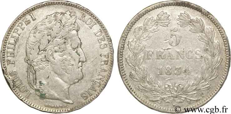 5 francs IIe type Domard 1834 Nantes F.324/40 TB33 