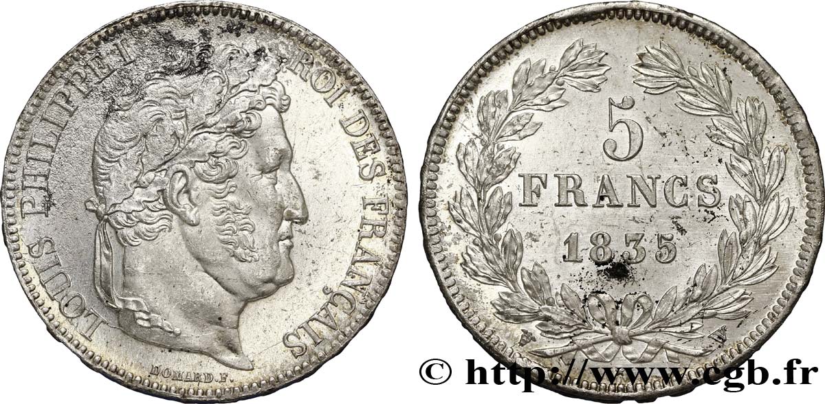 5 francs IIe type Domard 1835 Lille F.324/52 EBC56 